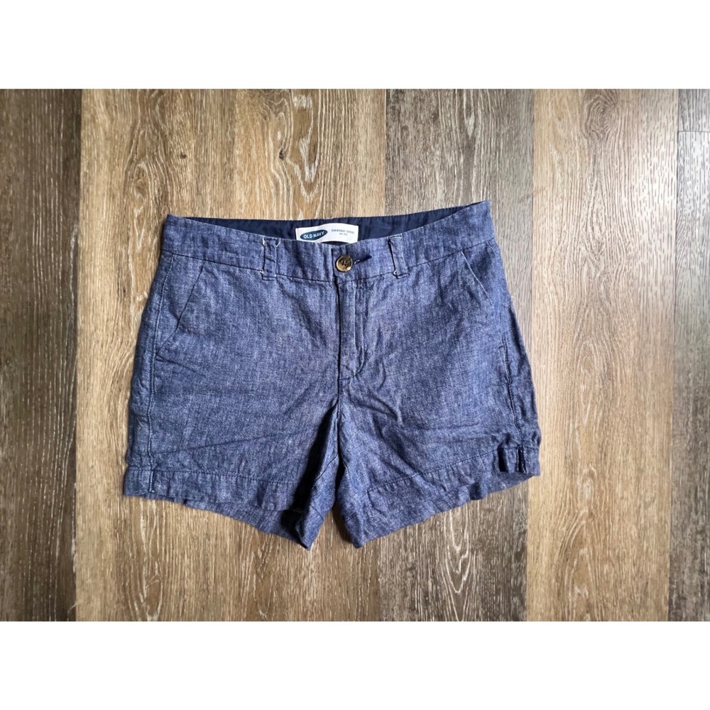 Old Navy Everyday Short Womens 2 Linen Blend Mid Rise Casual Summer Chambray